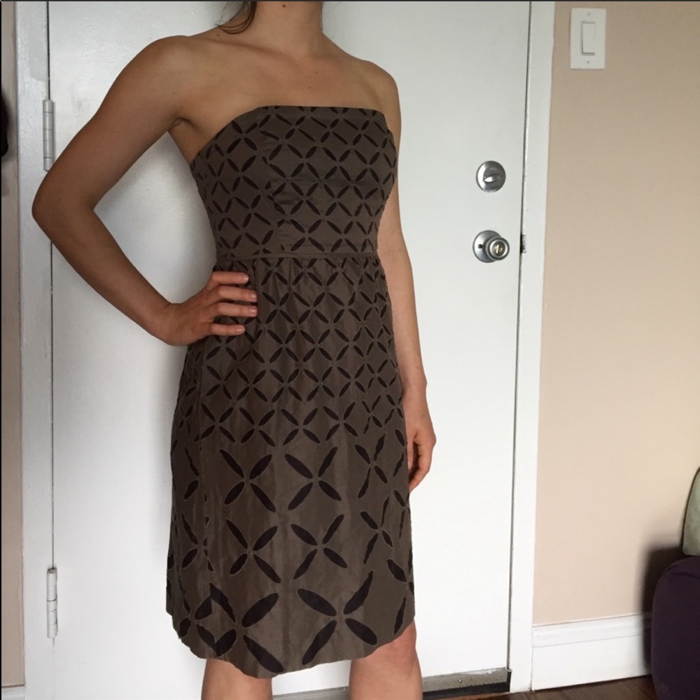 J crew taupe strapless eyelet dress